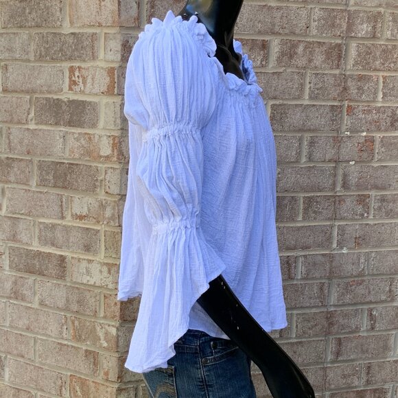 Crinkle Gauze Renaissance Pull Over Blouse with Flounced Sleeves - Picture 10 of 12